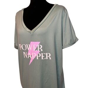 Hello Mello Sleep Shirt Large XL Sage Green Graphic Loungewear VNeck Lightweight